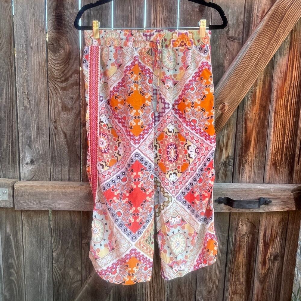 JADE Johnny Was Lucero size small silk capri PANTS orange wide leg
